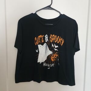 Blackcraft Black Crop Top with Halloween Print